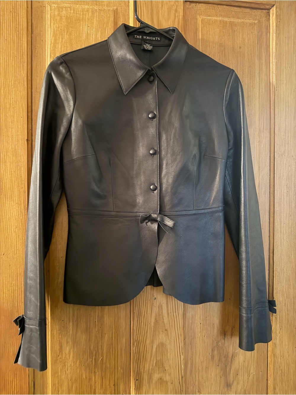 The Wrights Black 100% Leather Peplum Blazer Jacket Size 4